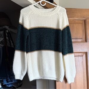 BB Dakota by Steve Madden Cream and Green Striped Sweater with Gold Accent